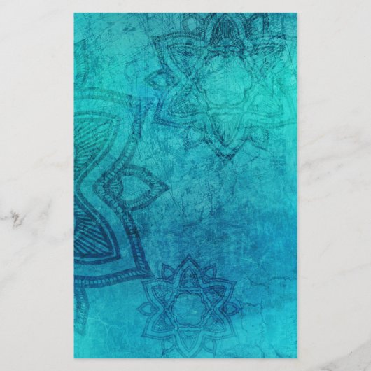 Blue Textured Lotus Briefpapier (Vorderseite)