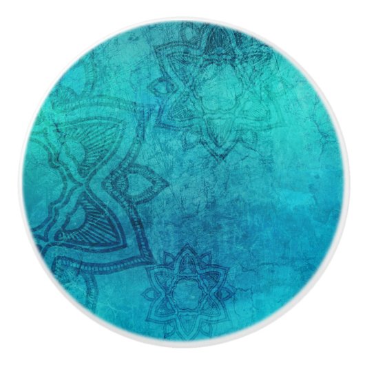 Blue Textured Lotus Keramikknauf (Vorderseite)