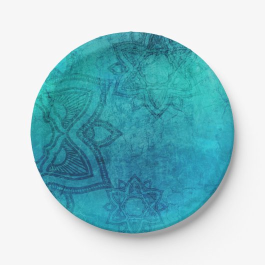Blue Textured Lotus Pappteller (Vorderseite)