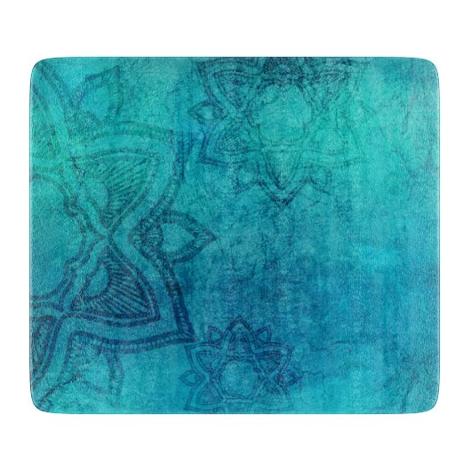 Blue Textured Lotus Schneidebrett (Vorderseite)