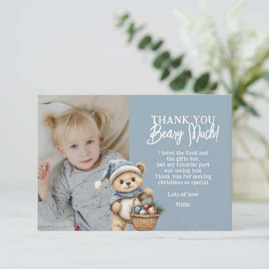 Blue Thank You Beary Christmas Holiday Bear Dankeskarte (Stehend Vorderseite)