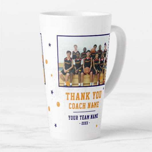 Blue Thank you Coach Team Name and Team Photo Milchtasse (Rechte Ecke)