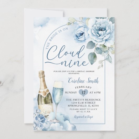 Blue The Bridge ist Cloud Nine Brautparty Einladung (Vorderseite)