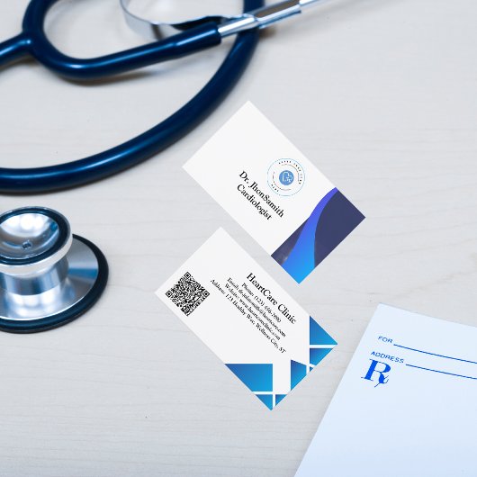 Blue Theme Customized Logo QR Doctor Visitenkarte