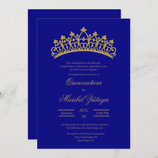 Blue Theme Quinceanera Einladung (Vorne/Hinten)