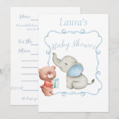 Blue Themed Baby Shower (mit Back Template) Invit Einladung (Vorne/Hinten)