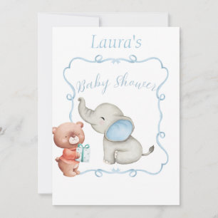 Blue Themed Baby Shower (mit Back Template) Invit Einladung
