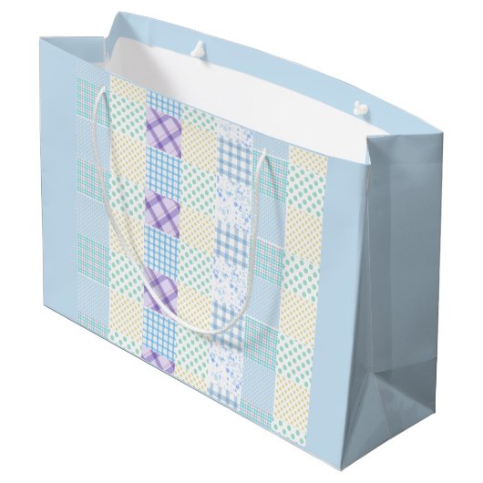 Blue-Themed Check Pattern Große Geschenktüte (Rückseite Schrägansicht)