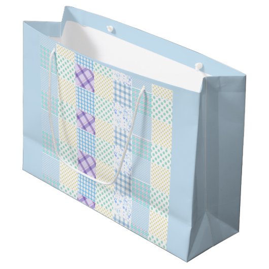 Blue-Themed Check Pattern Große Geschenktüte (Vorderseite Schrägansicht)