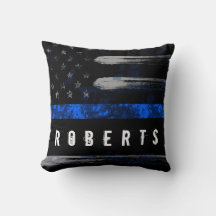 BLUE Thin Line Distressed Flag Namenskissen