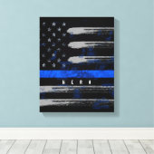 Blue Thin Line Grunge Canvas Print Leinwanddruck (Insitu (Holzboden))