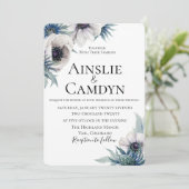 Blue Thistle Anemone Wedding Einladung (Stehend Vorderseite)