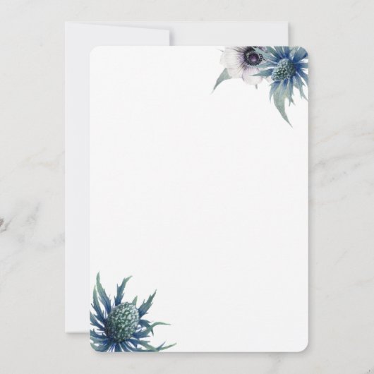 Blue Thistle Anemone Wedding Einladung (Rückseite)