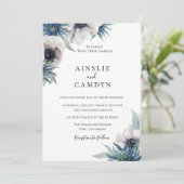 Blue Thistle Anemone Wedding Einladung (Stehend Vorderseite)