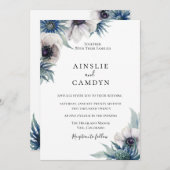 Blue Thistle Anemone Wedding Einladung (Vorne/Hinten)