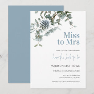 Blue Thistle Botanical Miss an Mrs. Brautparty Einladung