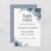 Blue Thistle Botanical Save the Date Ankündigung (Vorne/Hinten)