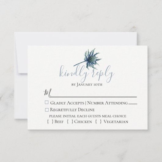Blue Thistle Botanical Wedding RSVP Card (Vorderseite)