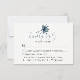 Blue Thistle Botanical Wedding RSVP Card Karte