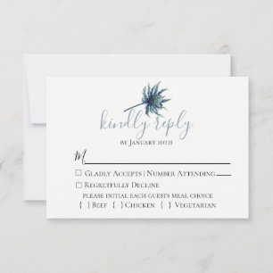 Blue Thistle Botanical Wedding RSVP Card Karte