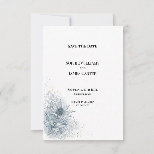 Blue Thistle Botanische Hochzeit Save the Date (Vorderseite)
