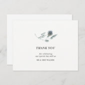Blue Thistle Floral Danke Note Card - flach (Vorne/Hinten)