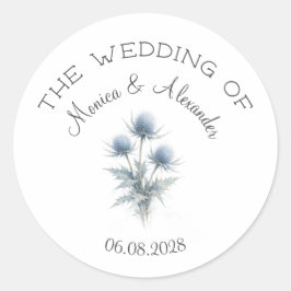 Blue Thistle Floral Elegant Scottish Wedding  Runder Aufkleber