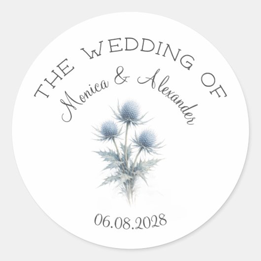 Blue Thistle Floral Elegant Scottish Wedding  Runder Aufkleber (Vorderseite)