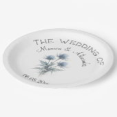 Blue Thistle Floral Scottish Watercolor Wedding  Pappteller (Schrägansicht)