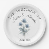 Blue Thistle Floral Scottish Watercolor Wedding  Pappteller (Vorderseite)