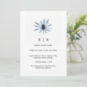 Blue Thistle Floral Watercolor Wedding Einladung (Stehend Vorderseite)