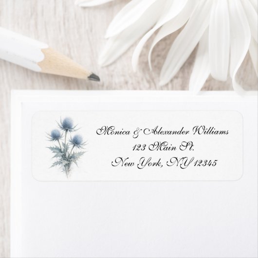 Blue Thistle Scottish Floral Return Address Label (Insitu)