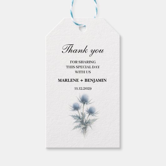 Blue Thistle Scottish Floral Watercolor Wedding Geschenkanhänger (Vorderseite)