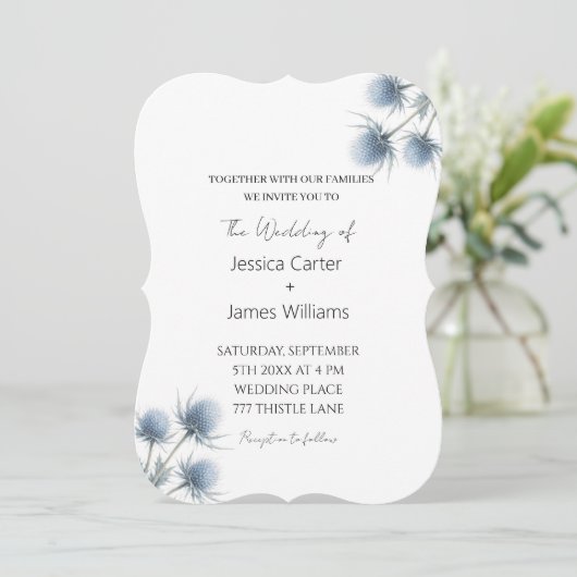 Blue Thistle Scottish Scotland Simple Wedding Einladung (Stehend Vorderseite)