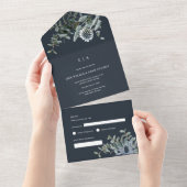 Blue Thistle Watercolor Eucalyptus Wedding All In One Einladung (Abreißtisch)