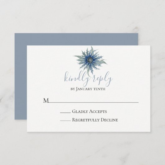 Blue Thistle Wedding RSVP Card (Vorne/Hinten)