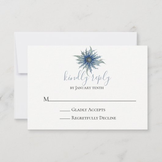 Blue Thistle Wedding RSVP Card Karte (Vorderseite)