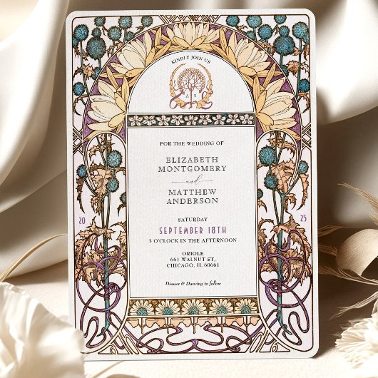 Blue Thistles Vintag Jugendstil Hochzeit Einladung