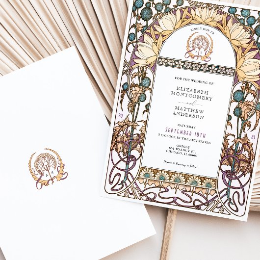 Blue Thistles Vintag Jugendstil Hochzeit Einladung