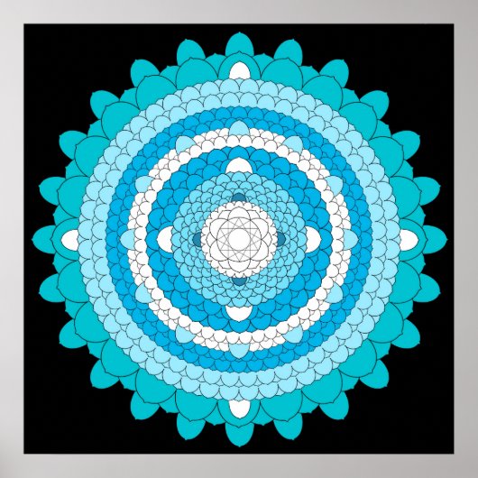 Blue Thousand Petal Lotus Mandala Poster (Vorne)