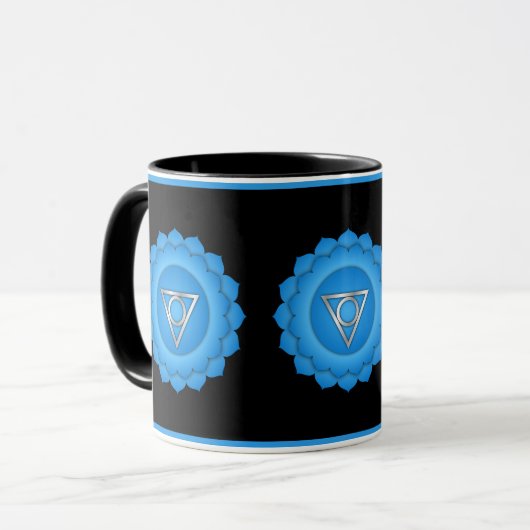 Blue Throat Chakra Zen Yoga Namaste Tasse (Vorderseite Links)