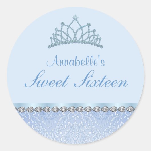 Blue Tiara & Damask Sweet16 Sticker (Vorderseite)