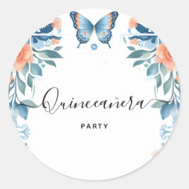 Blue Tiara Family Latina Girly Spanish Quinceanera Runder Aufkleber