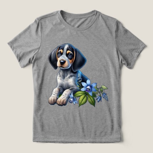 Blue Tick Hound Puppy mit zarten blauen Blüten Tri-Blend Shirt (Design Vorderseite)