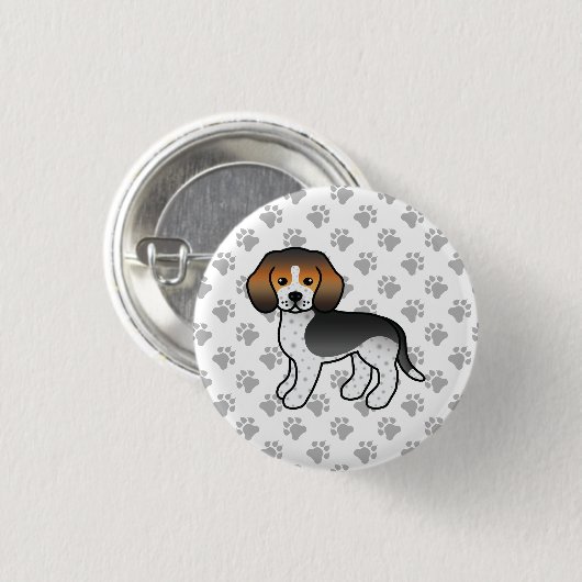 Blue Ticked Beagle Hund Niedlicher Cartoon Zeichne Button (Vorne & Hinten)