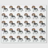 Blue Ticked Cartoon Beagle Hunde Geschenkpapier (Flach)