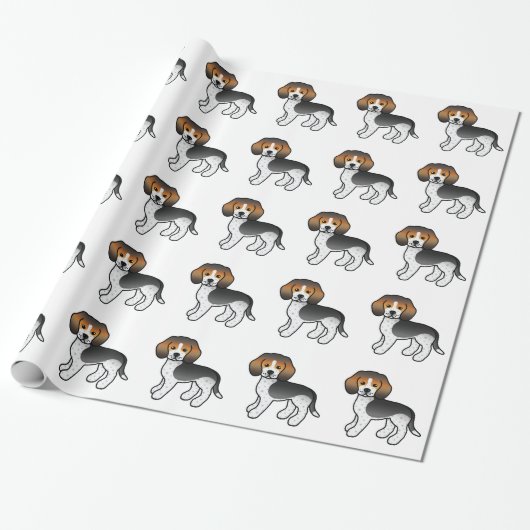 Blue Ticked Cartoon Beagle Hunde Geschenkpapier (Ungerollt)