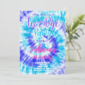 Blue Tiedye Kindergeburtstag Einladung (Stehend Vorderseite)