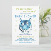 Blue Tiger Baby Watercolor 2022 Babydusche Einladung (Stehend Vorderseite)