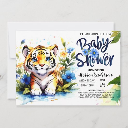 Blue Tiger Cub Baby Dusche Einladung (Vorderseite)